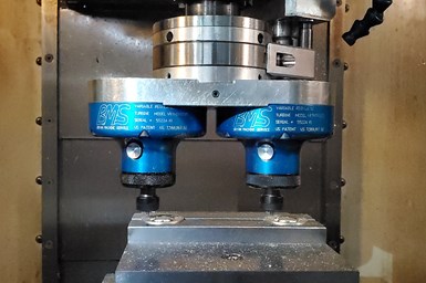 The twin spindle mounted on a VMC.